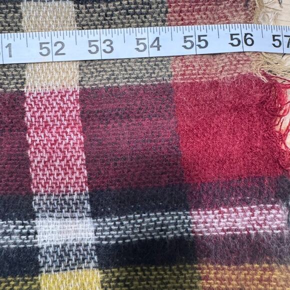 Oversized Classic Plaid Cozy Fall Blanket Square Scarf Burgundy Fringe Trim New - Picture 6 of 6